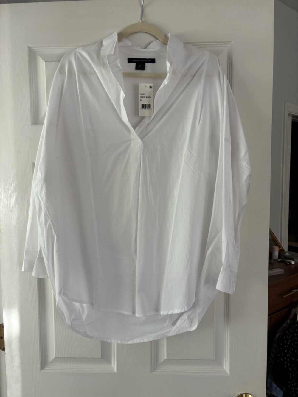 Classic White V-Neck Poplin Shirt